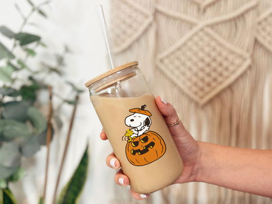 SNOOPY PUMPKIN CAN GLASS CUP