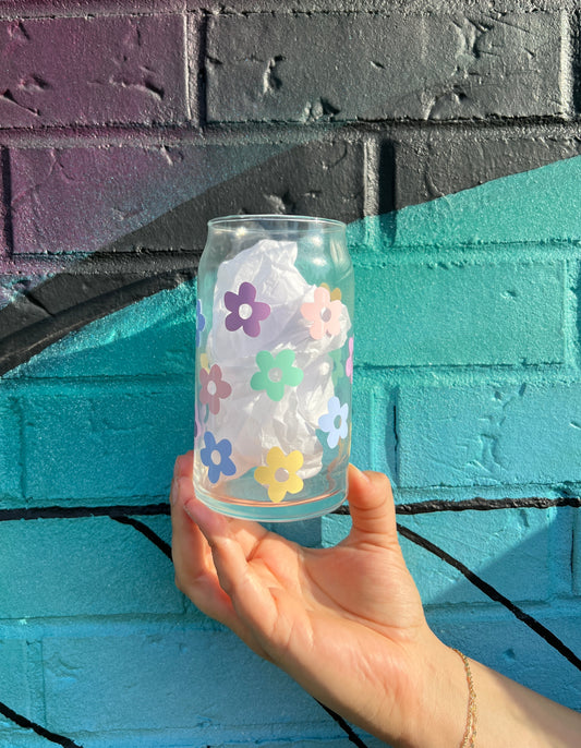 RETRO FLOWER CAN GLASS CUP